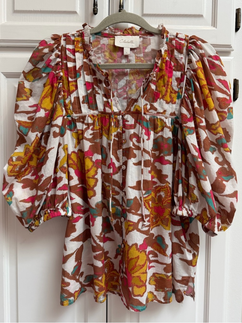 Cleobella Zola Puff Sleeve Organic Cotton Floral Boho Blouse Size Large - Picture 2 of 15